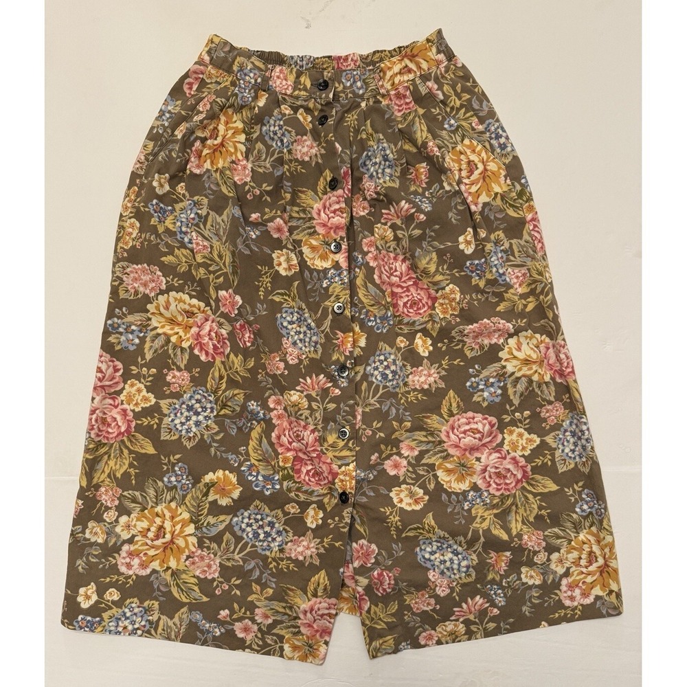 Talbots Midi A-line Skirt Floral Cotton‎ Button Up Pockets Size 4